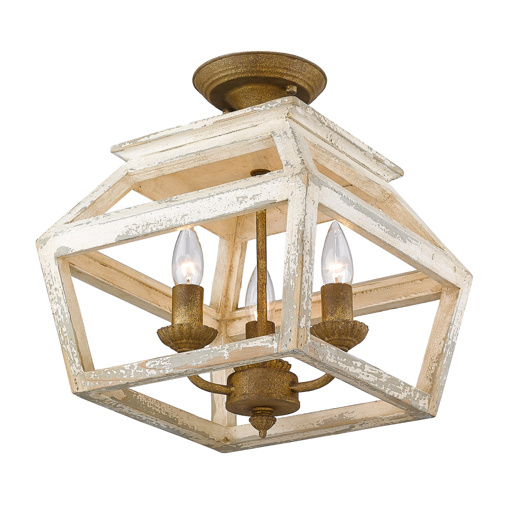 Golden Lighting Haiden 3-light Semi-Flush Mount in Burnished Chestnut